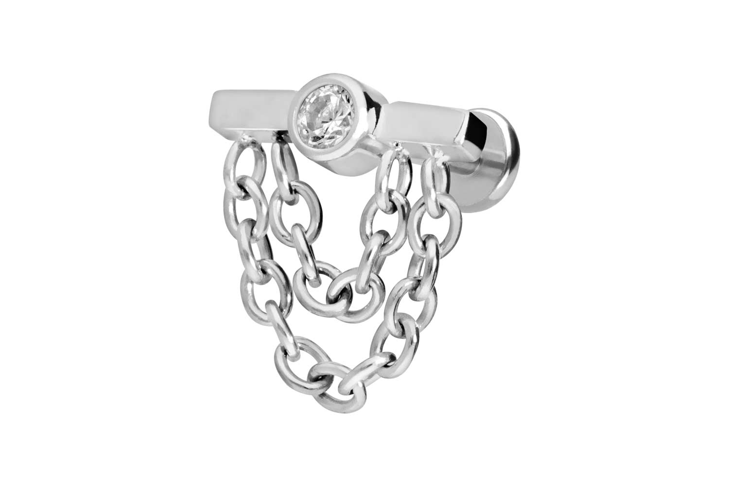 Titan Labret Piercing mit Push Fit BALKEN + KRISTALL + 2 KETTEN